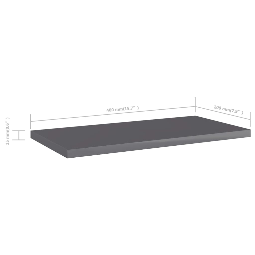Hylleplater 8 stk høyglans grå 40x20x1,5 cm sponplate