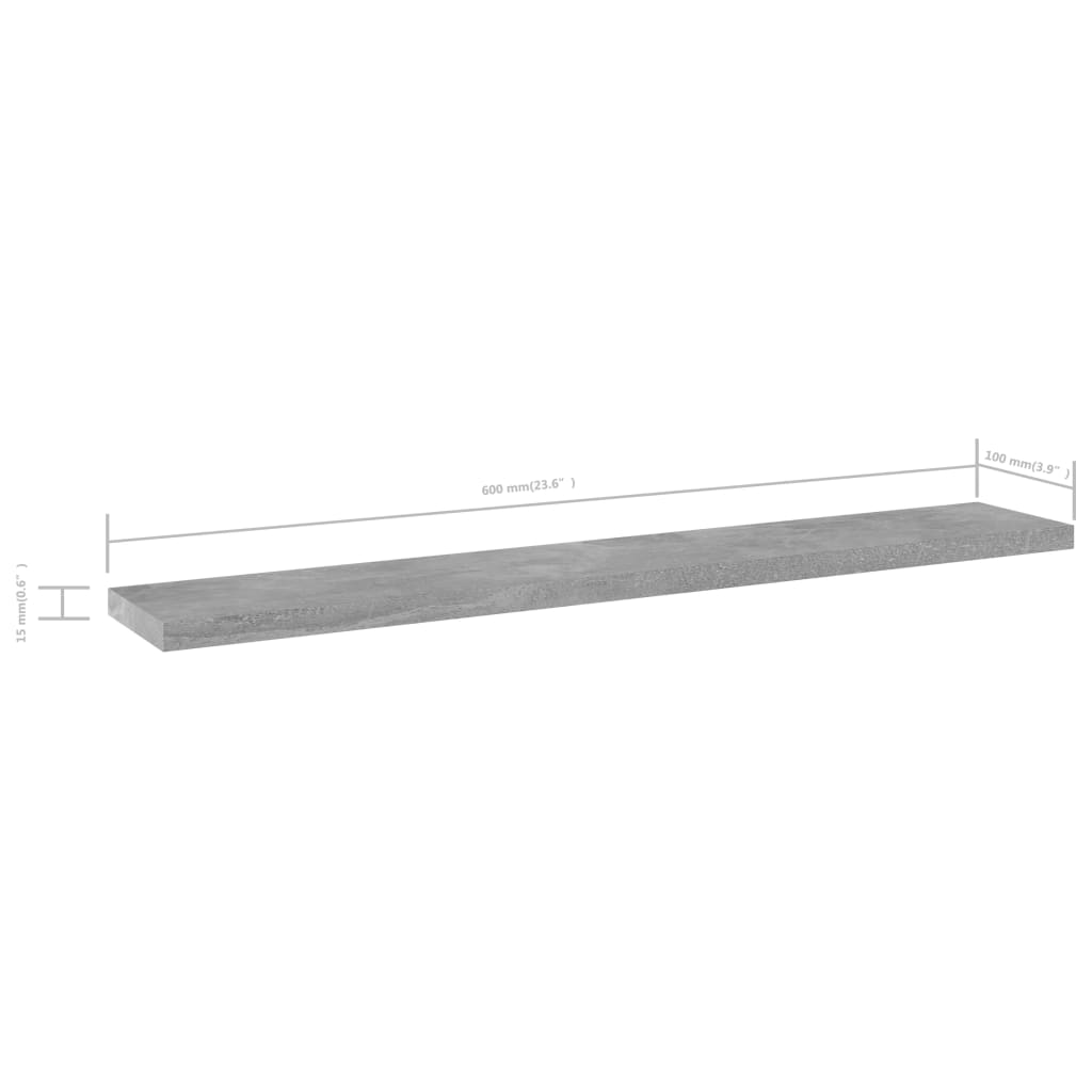 Hylleplater 8 stk betonggrå 60x10x1,5 cm sponplate