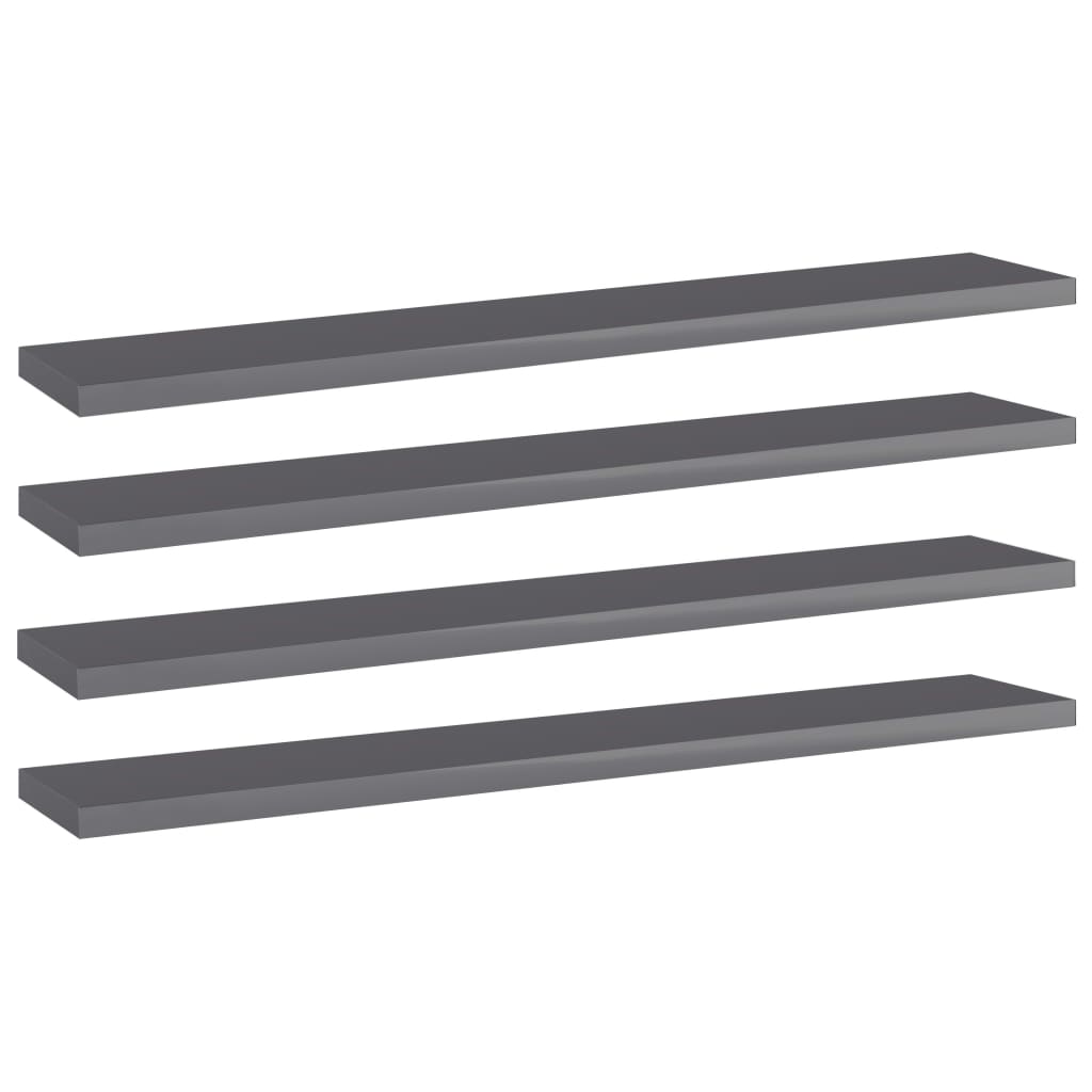 Hylleplater 4 stk høyglans grå 60x10x1,5 cm sponplate