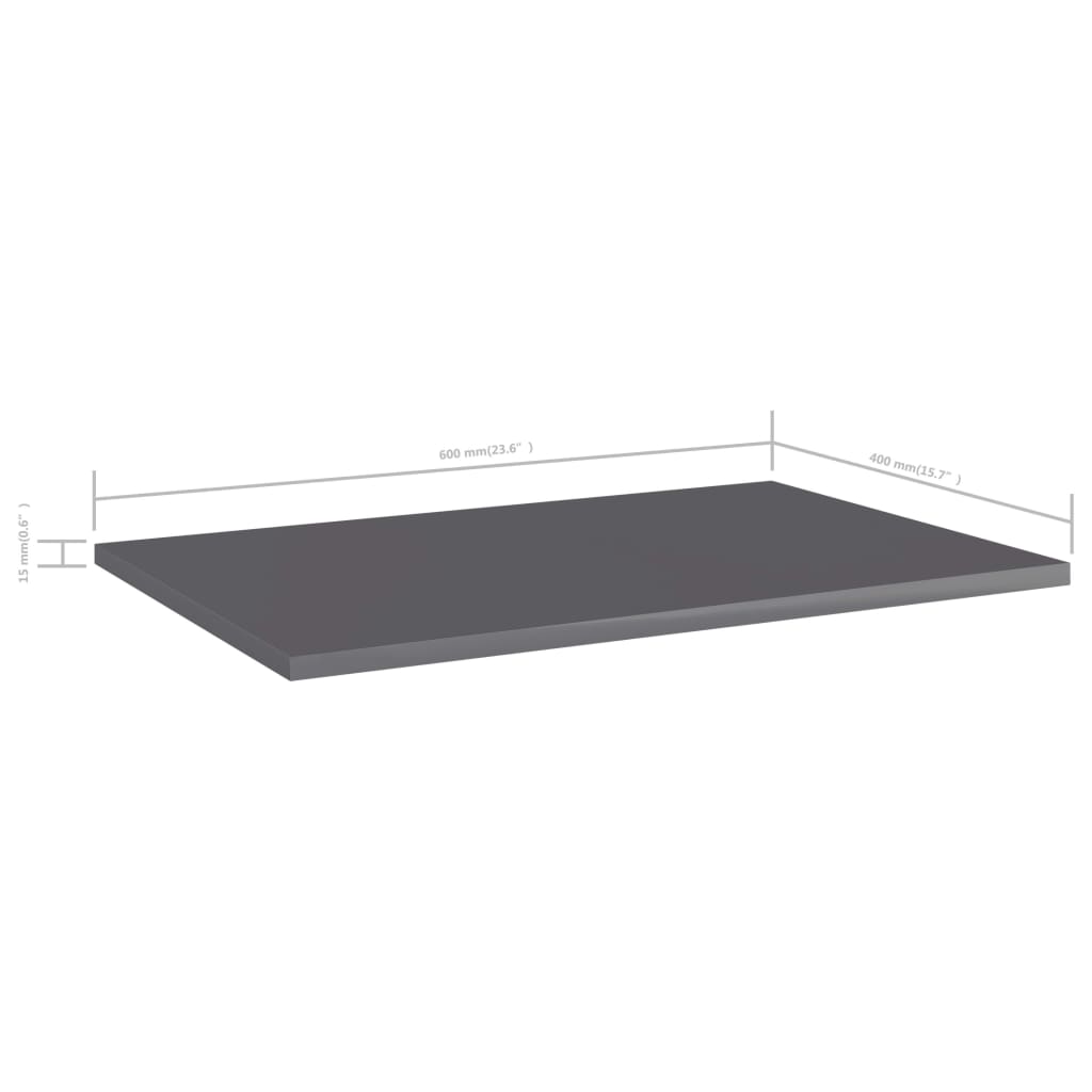 Hylleplater 4 stk høyglans grå 60x40x1,5 cm sponplate