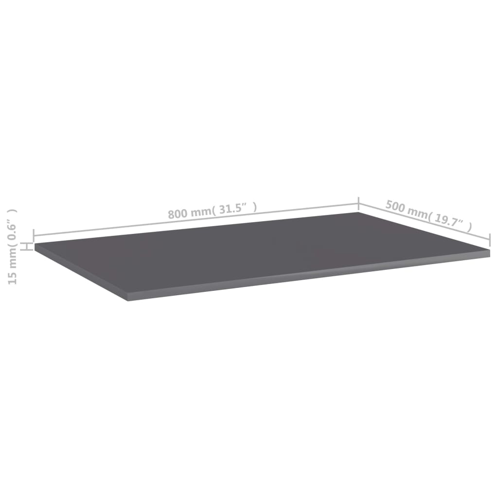 Hylleplater 4 stk høyglans grå 80x50x1,5 cm sponplate