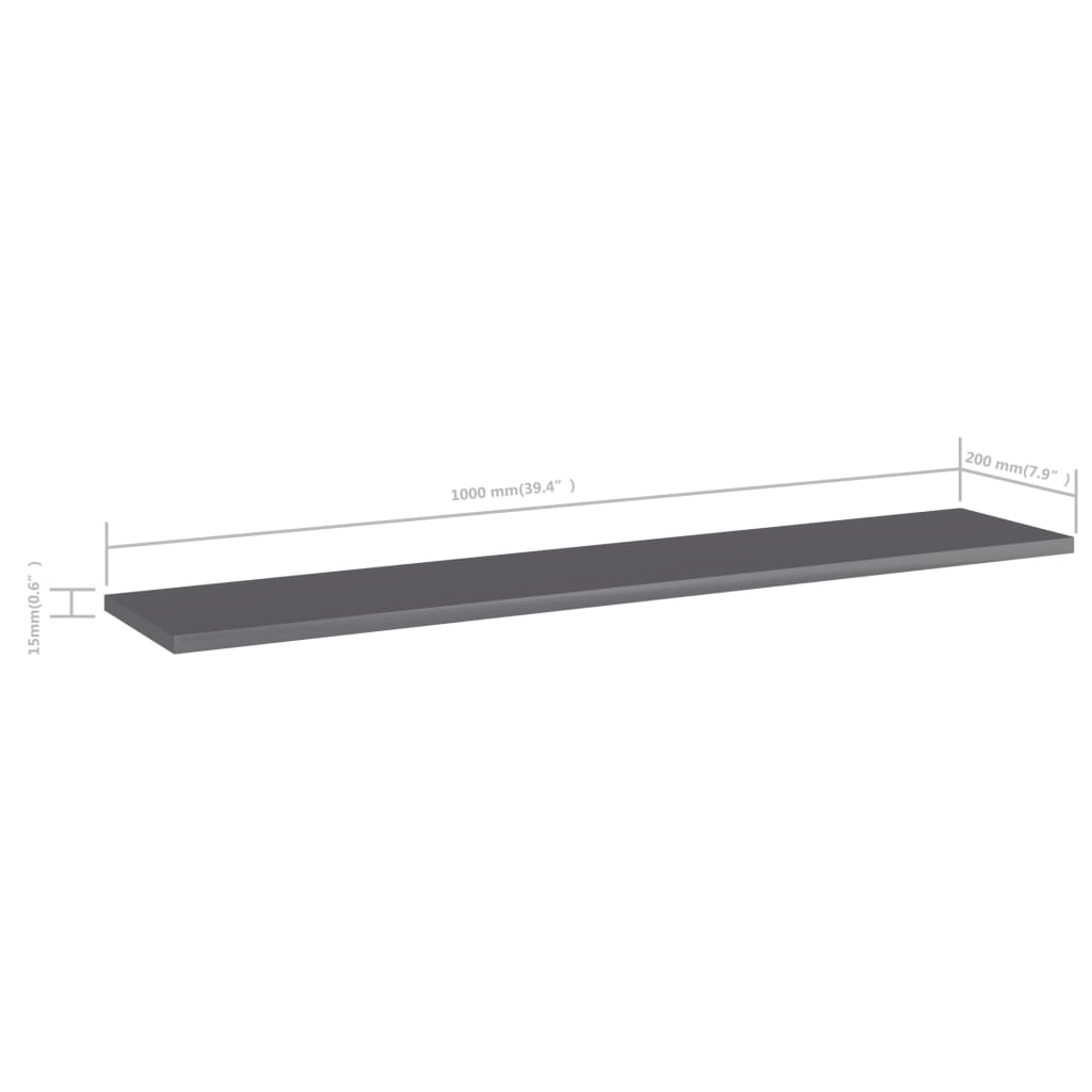 Hylleplater 4 stk høyglans grå 100x20x1,5 cm sponplate