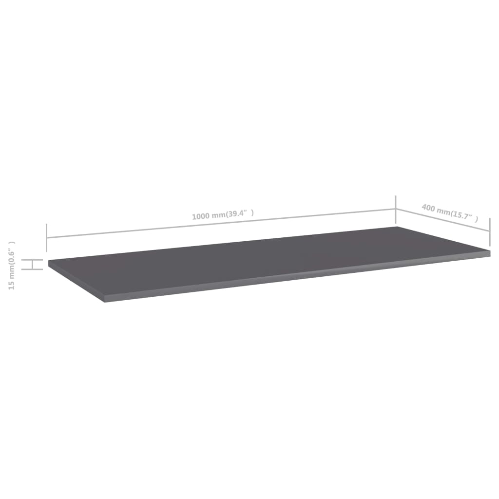 Hylleplater 4 stk høyglans grå 100x40x1,5 cm sponplate