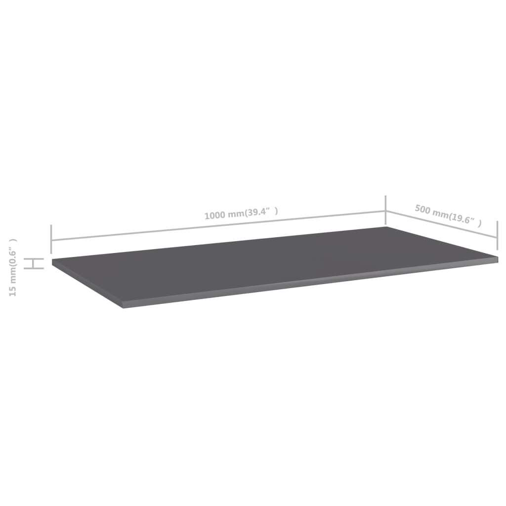 Hylleplater 4 stk høyglans grå 100x50x1,5 cm sponplate