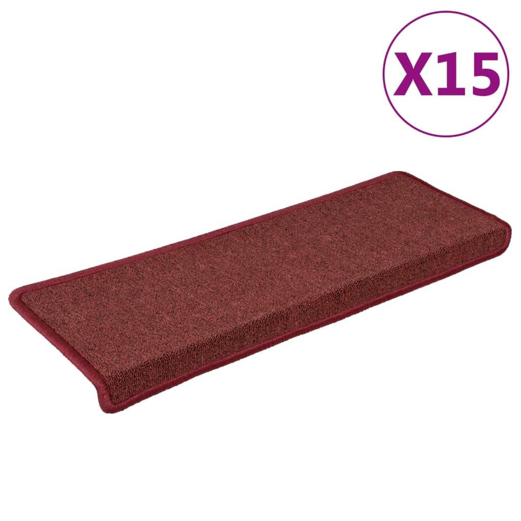 Trappematter 15 stk 65x21x4 cm bordeaux rektangulær kant