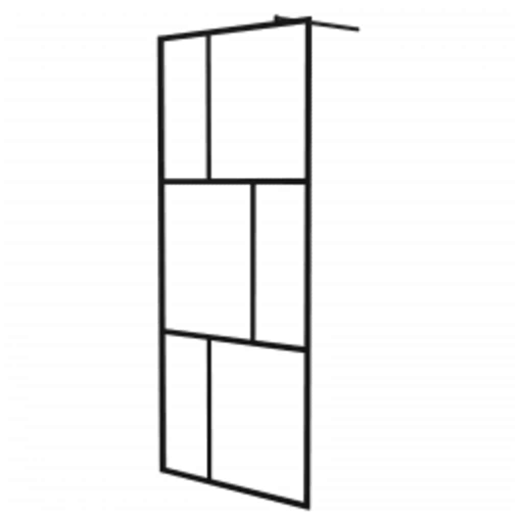 Dusjvegg med herdet glass svart 90x195 cm