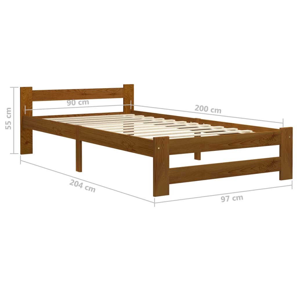 Sengeramme honningbrun heltre furu 90x200 cm