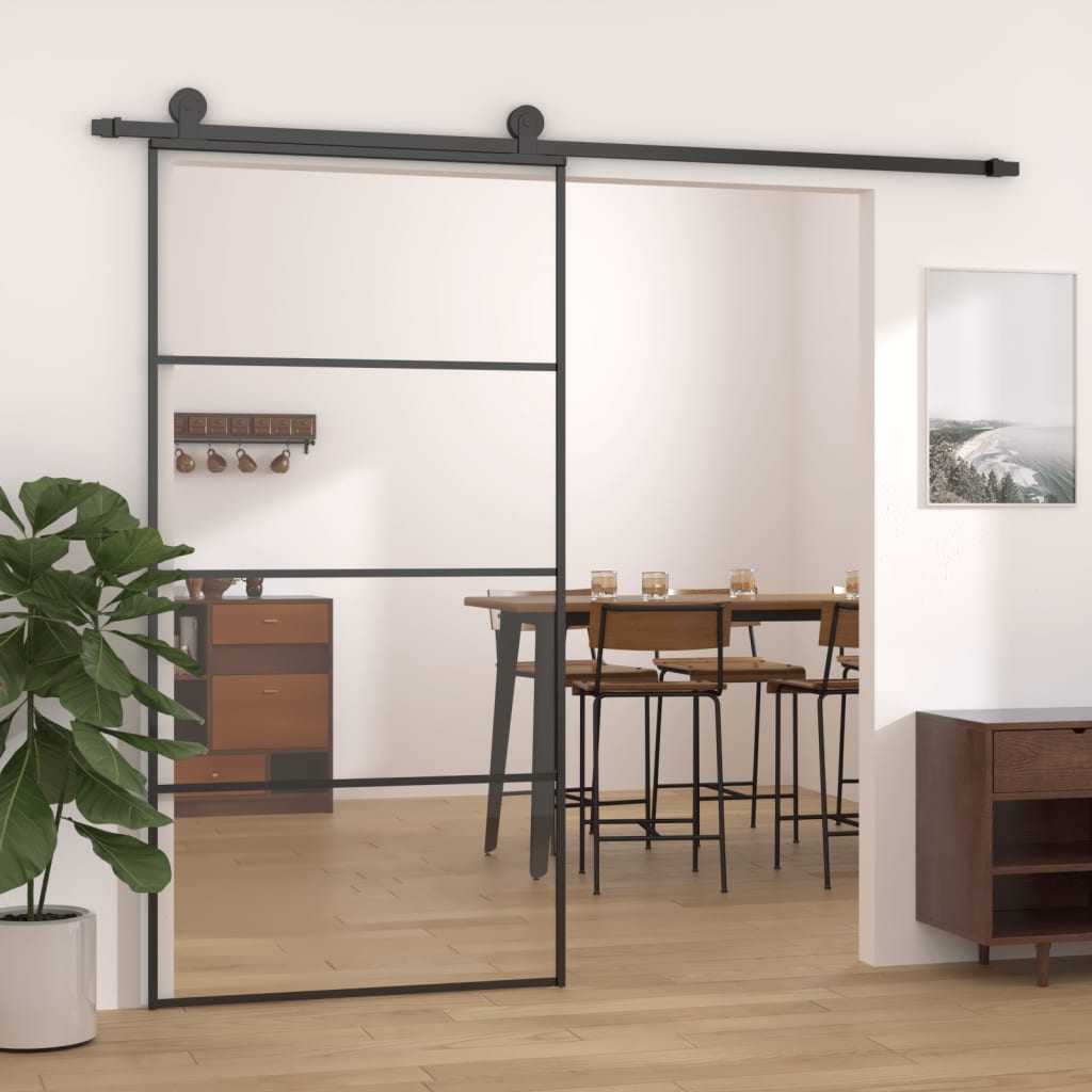 Skyvedør aluminium og ESG-glass 102,5x205 cm svart