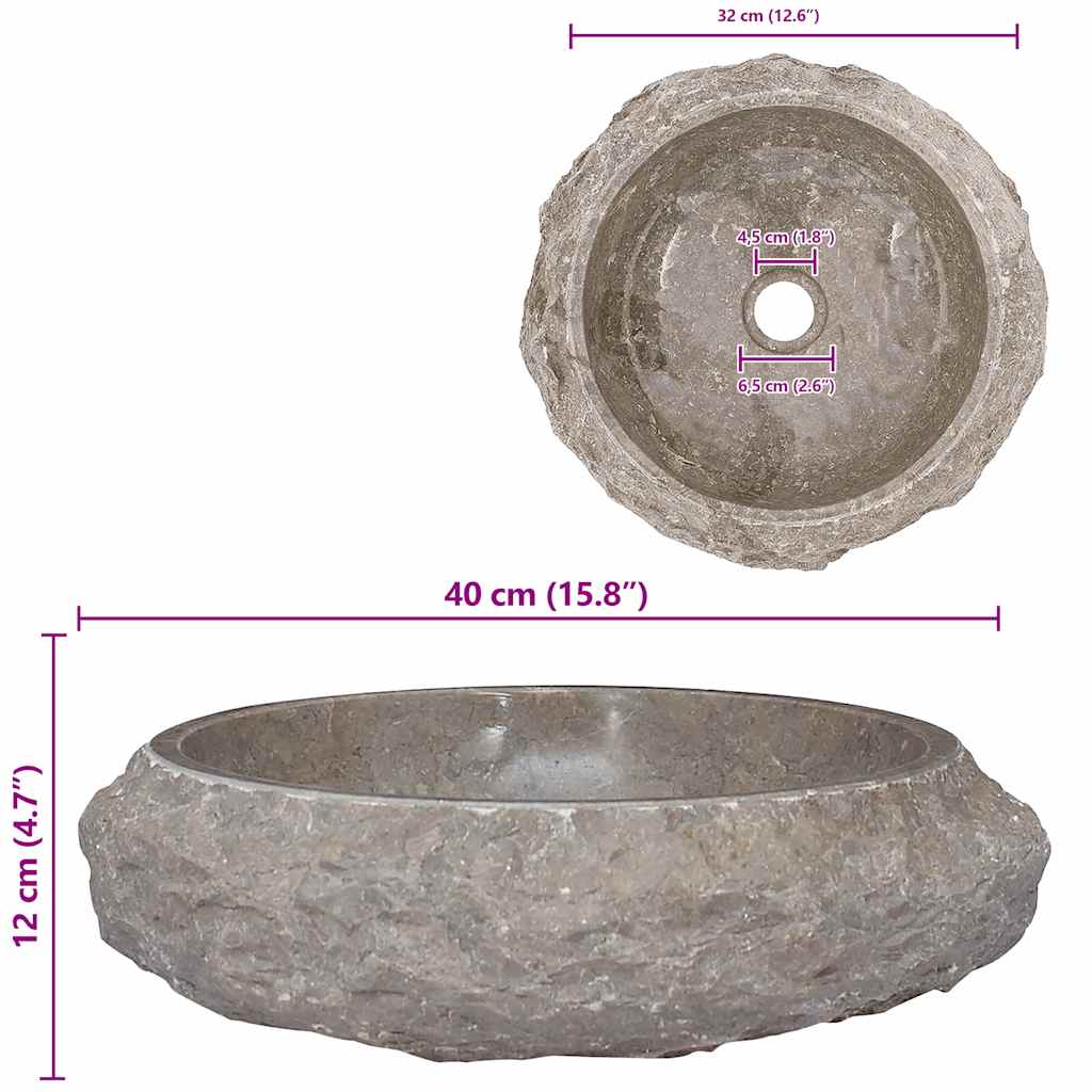 Vask Ø40x12 cm marmor grå