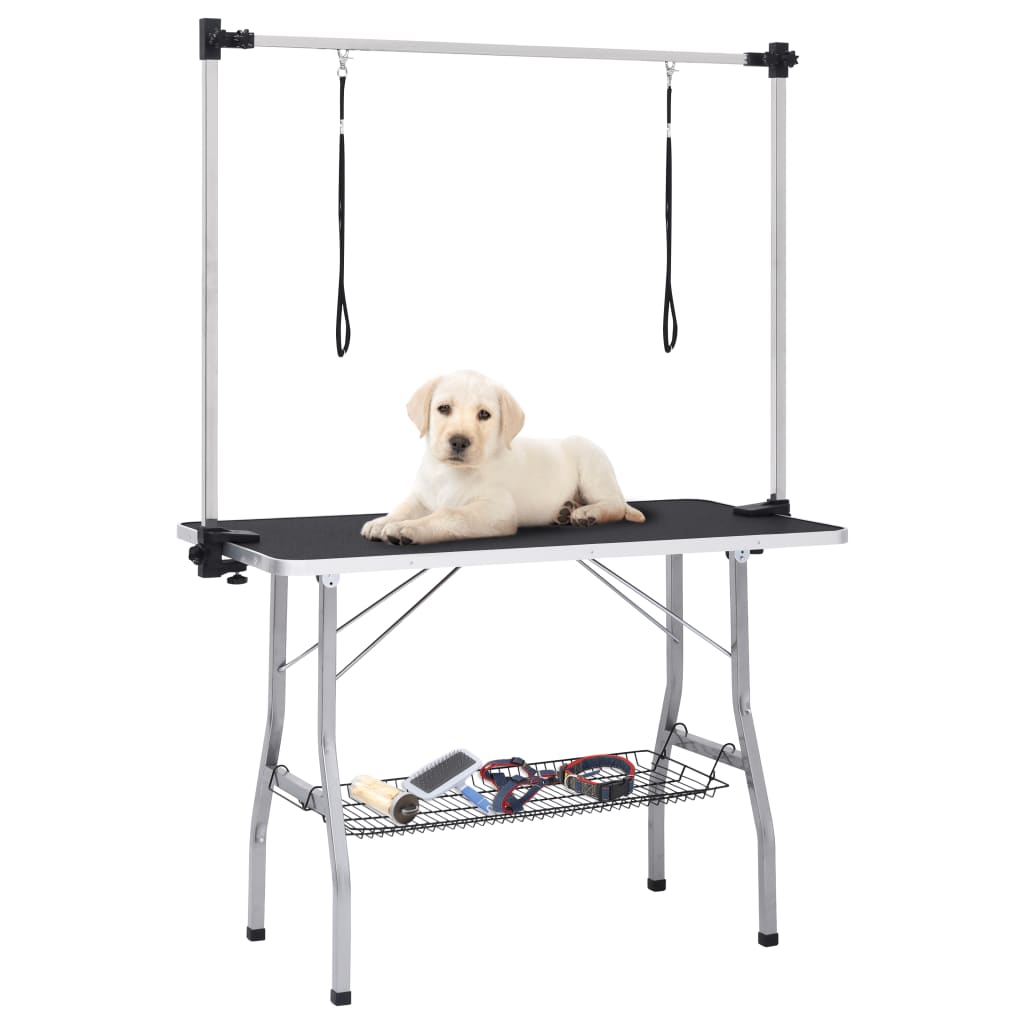 Justerbart trimmebord til hund med 2 løkker og kurv