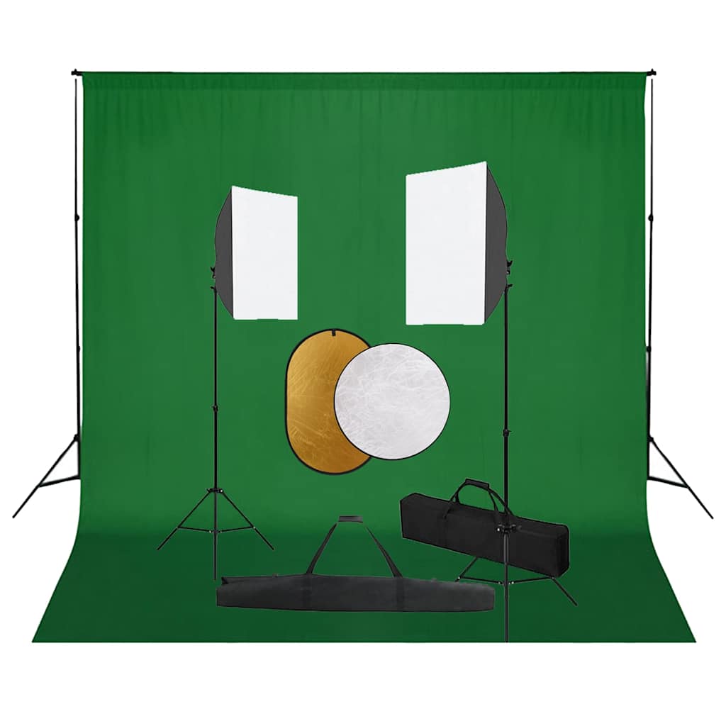 Fotostudiosett med softbokslys, bakgrunn og reflektor