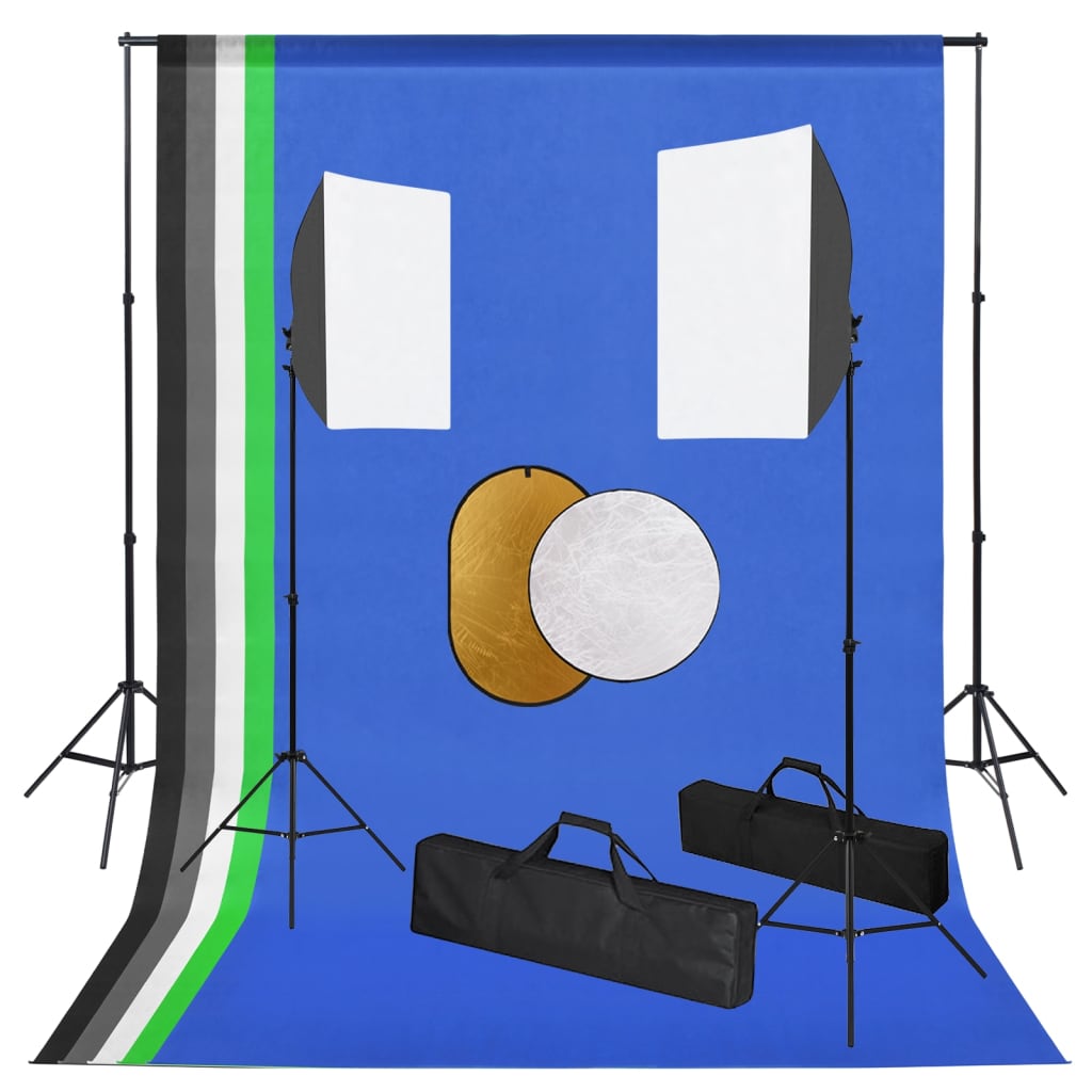 Fotostudiosett med lamper, bakgrunn og reflektor