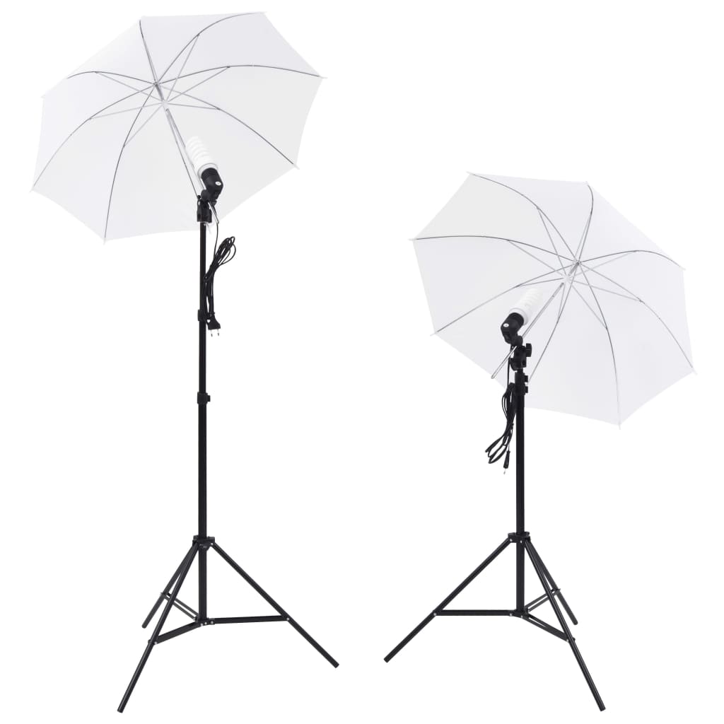 Fotostudiosett med lamper, paraplyer, bakgrunn og reflektor