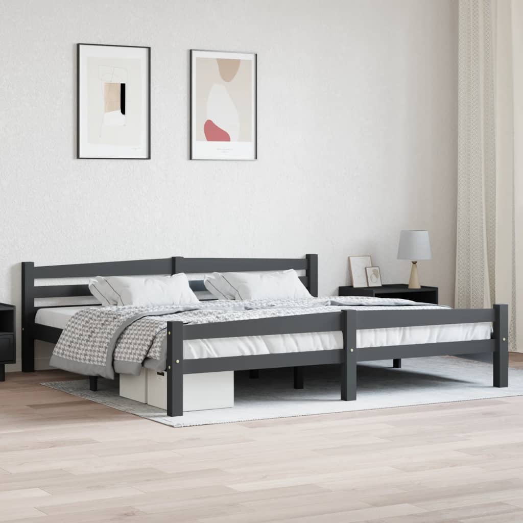 Sengeramme mørkegrå heltre furu 200x200 cm