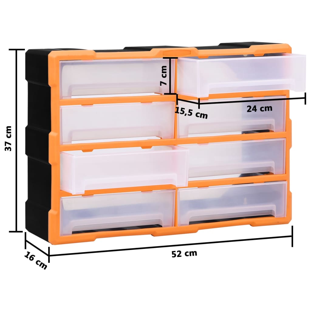 Sortimentskap med 8 store skuffer 52x16x37 cm