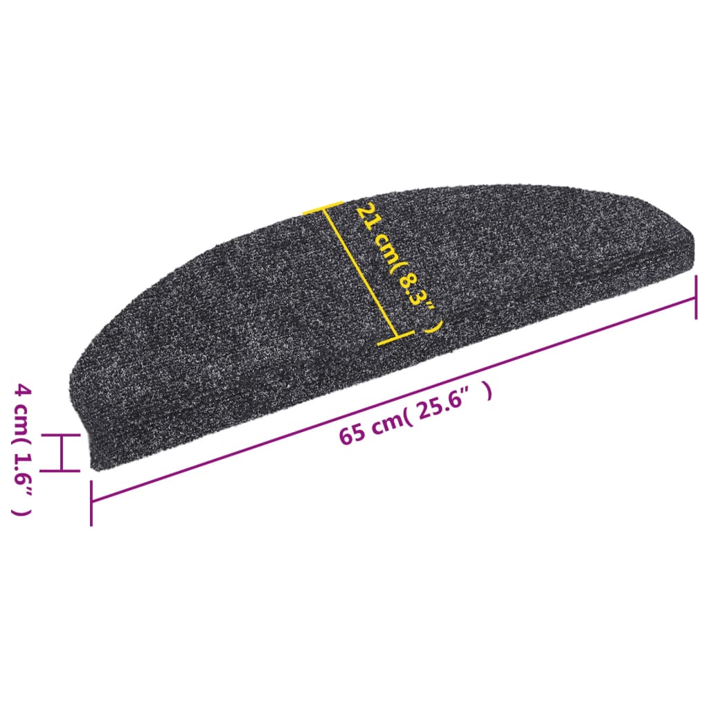 Trappematter selvklebende 10 stk 65x21x4 cm mørkegrå halvrund store