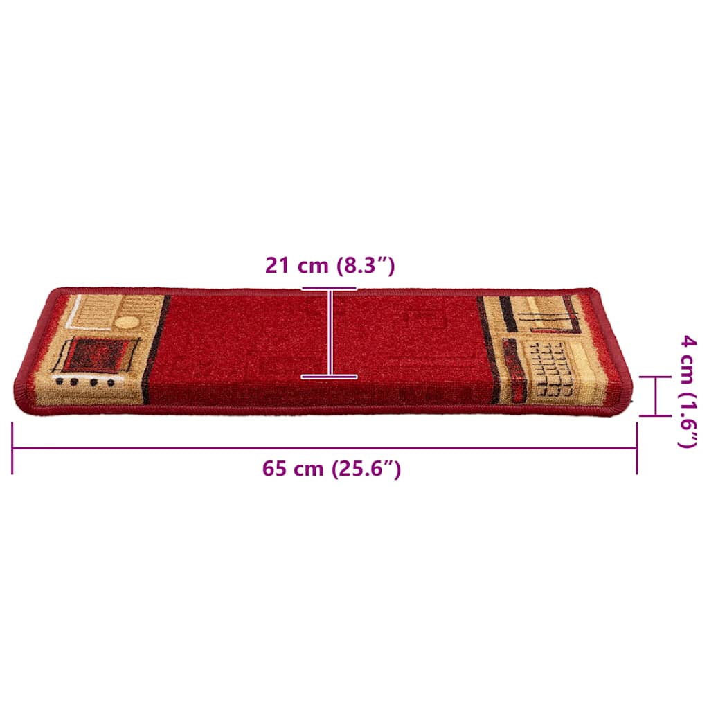 Selvklebende trappematter 10 stk 65x21x4 cm rød