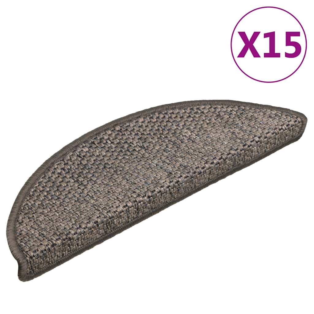Selvklebende trappematter sisal 15 stk 56x17x3 cm grå og beige