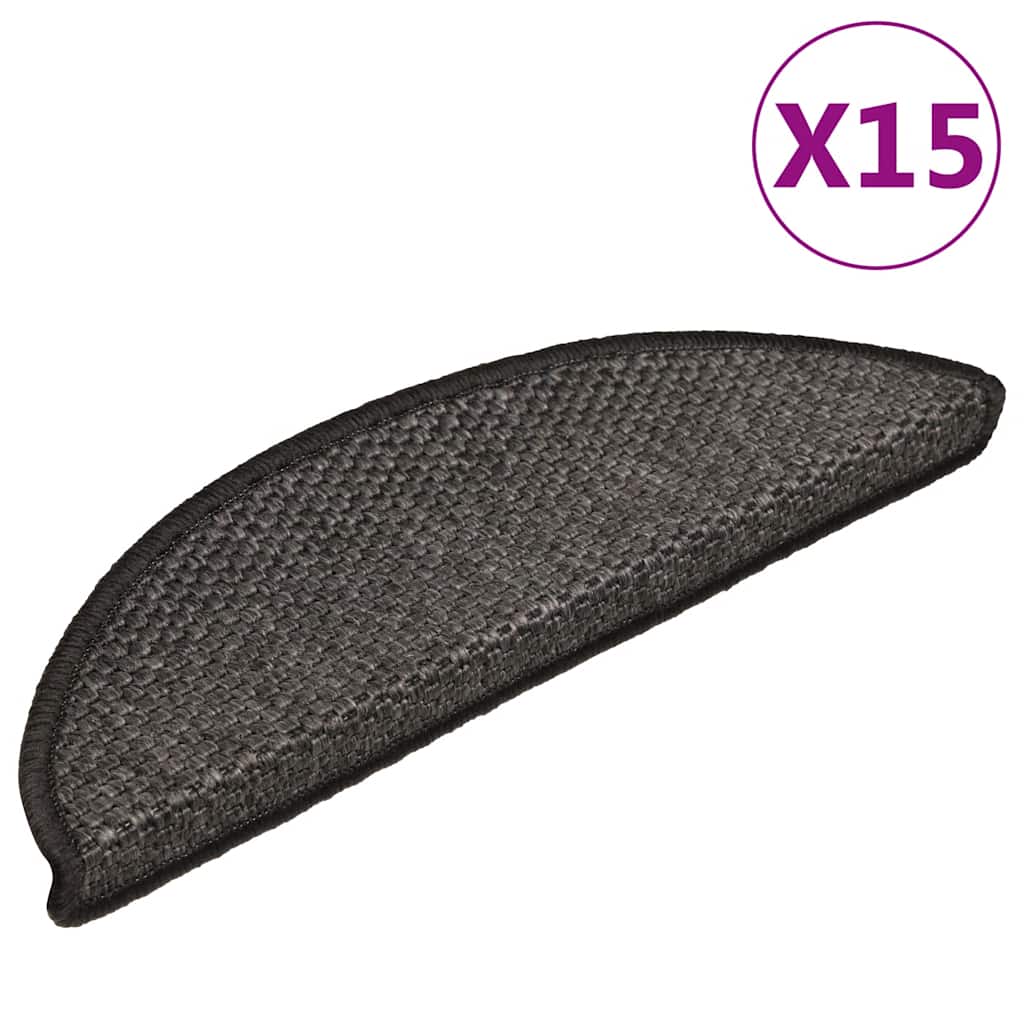 Selvklebende trappematter sisal 15 stk 56x17x3 cm antrasitt