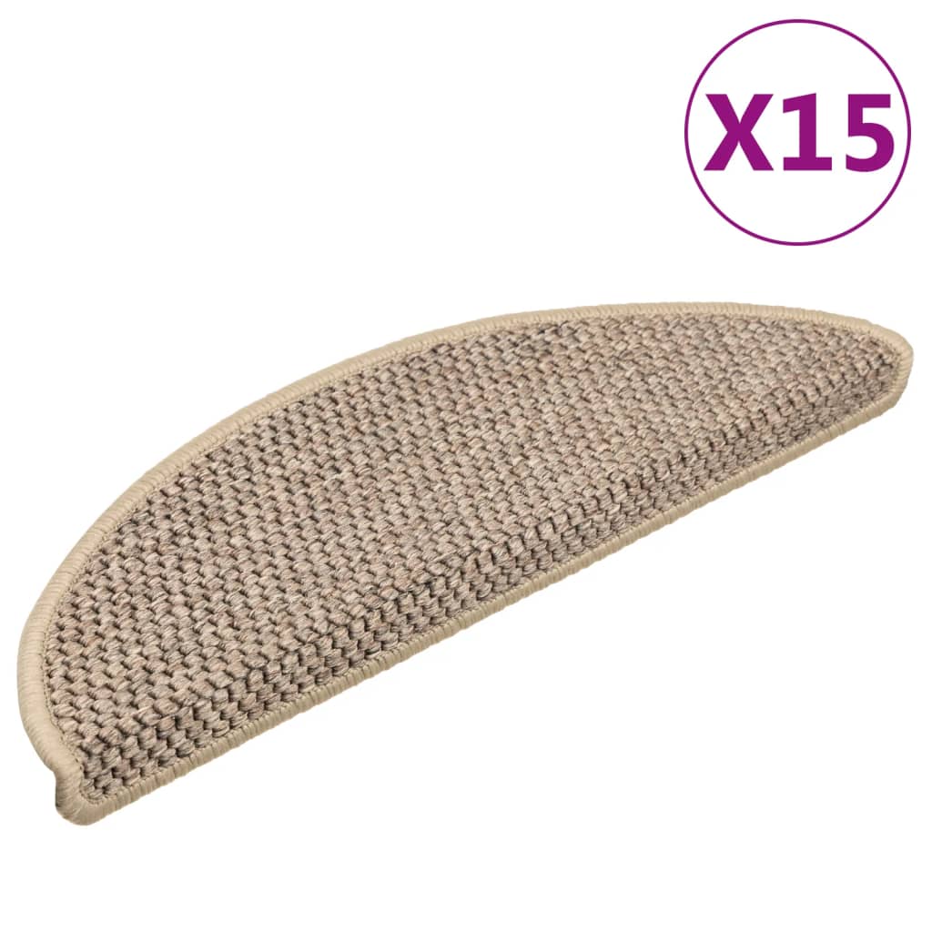 Selvklebende trappematter sisal 15 stk 56x17x3 cm mørk beige