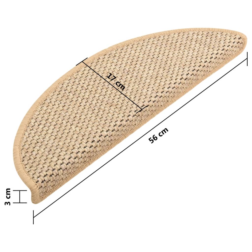 Selvklebende trappematter sisal 15 stk 56x17x3 cm lys beige