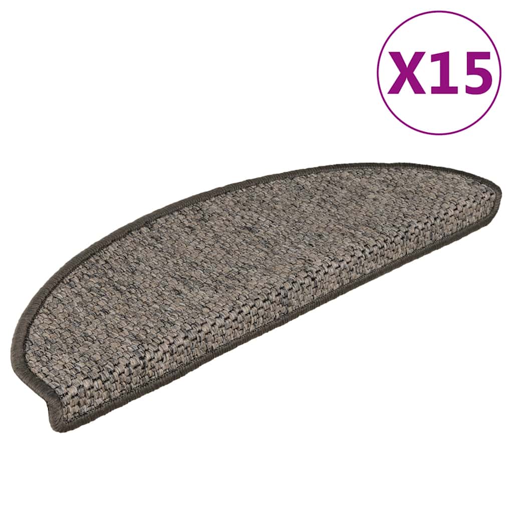 Selvklebende trappematter sisal 15 stk 65x21x4 cm grå og beige