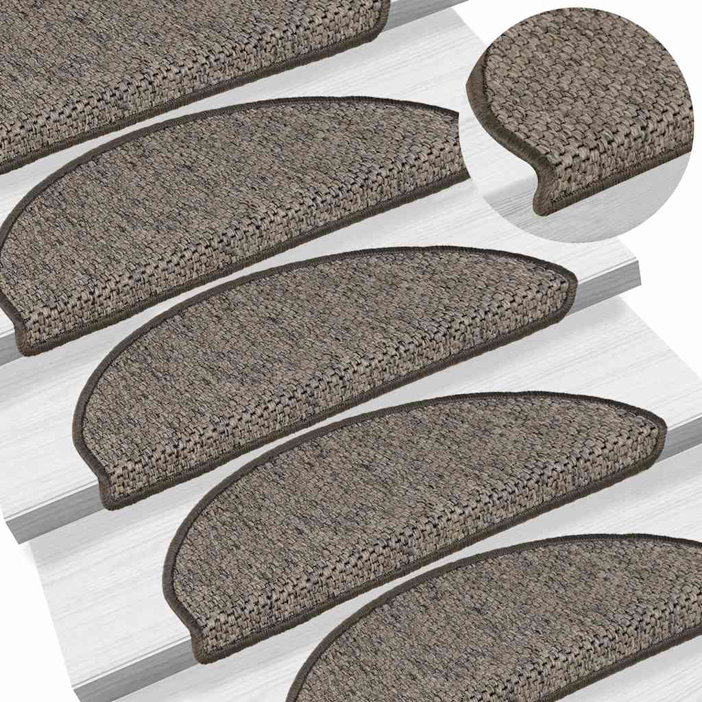 Selvklebende trappematter sisal 15 stk 65x21x4 cm grå og beige