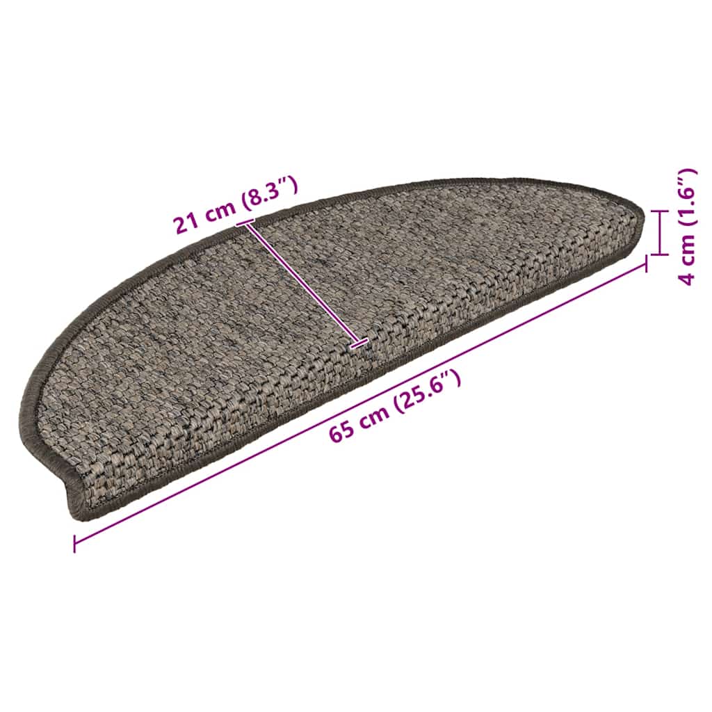 Selvklebende trappematter sisal 15 stk 65x21x4 cm grå og beige