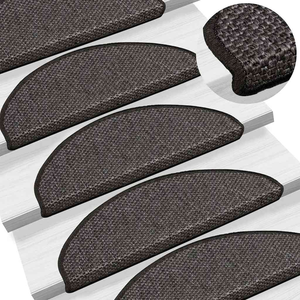 Selvklebende trappematter sisal 15 stk 65x21x4 cm antrasitt