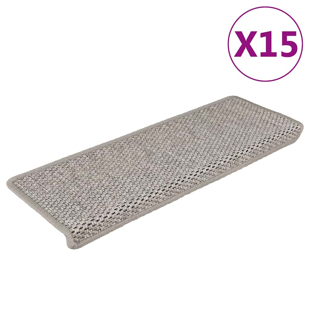 Selvklebende trappematter sisal-utseende 15 stk 65x21x4 cm sølv