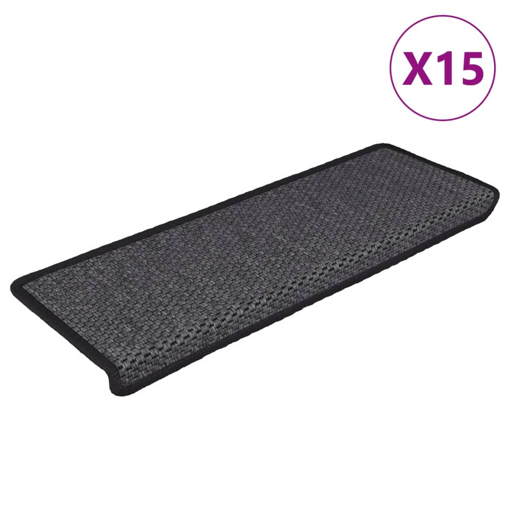 Selvklebende trappematter sisal 15 stk 65x21x4 cm antrasitt