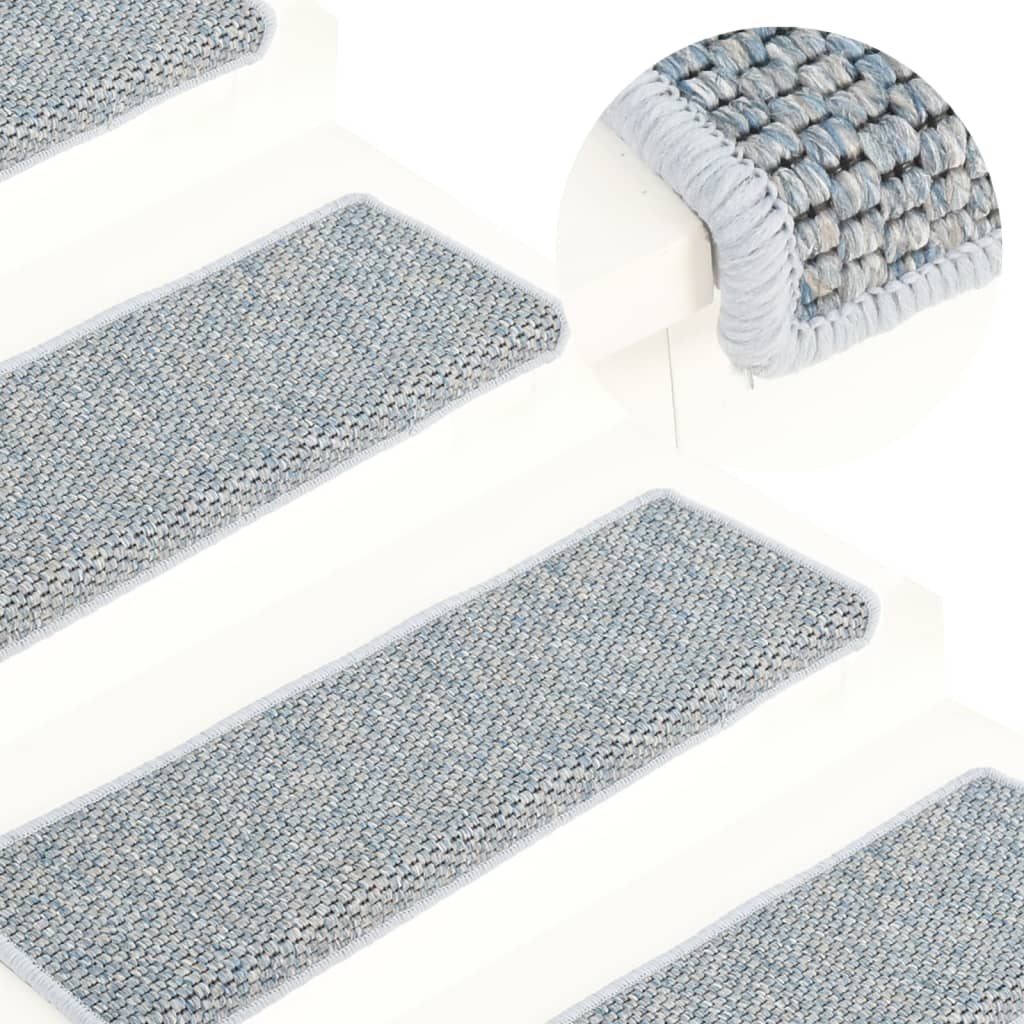 Selvklebende trappematter sisal-utseende 15 stk 65x21x4 cm blå