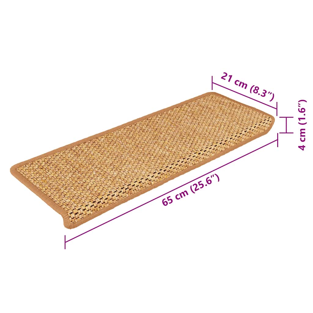 Selvklebende trappematter sisal-utseende 15 stk 65x21x4 sisal