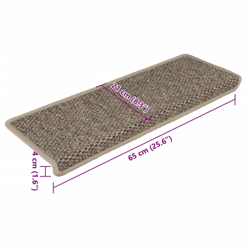 Selvklebende trappematter sisal 15 stk 65x21x4 cm mørk beige