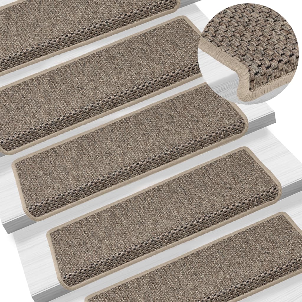 Selvklebende trappematter sisal 15 stk 65x21x4 cm mørk beige