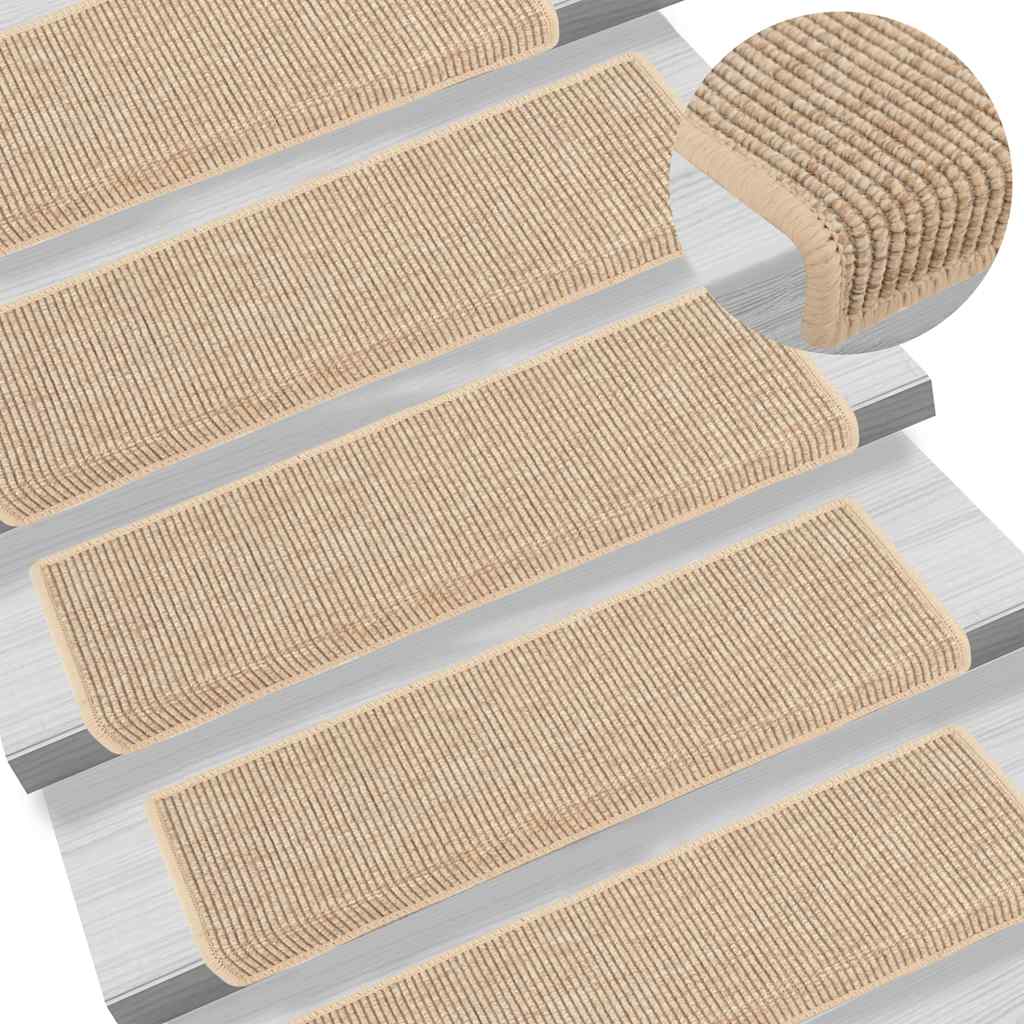 Trappematter 15 stk 65x21x4 cm lys beige rektangulær kant
