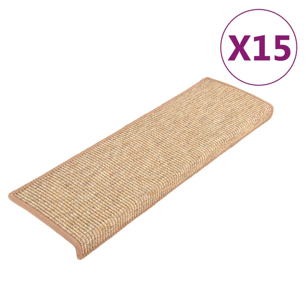 Trappematter 15 stk 65x21x4 cm lysebrune rektangulære kanter