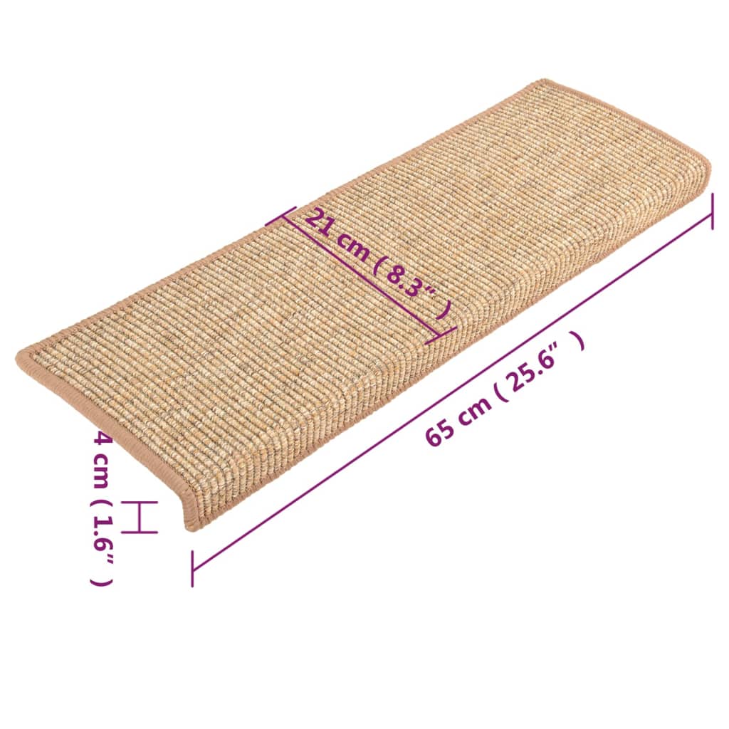 Trappematter 15 stk 65x21x4 cm lysebrune rektangulære kanter