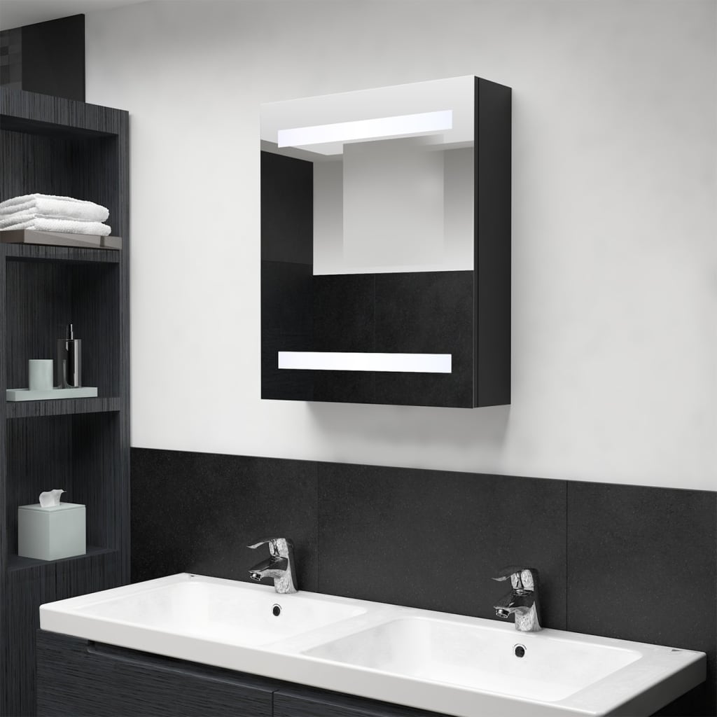 LED-speilskap til bad svart 50x14x60 cm