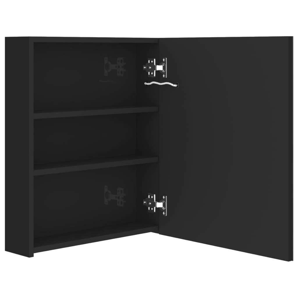 LED-speilskap til bad blank svart 50x14x60 cm