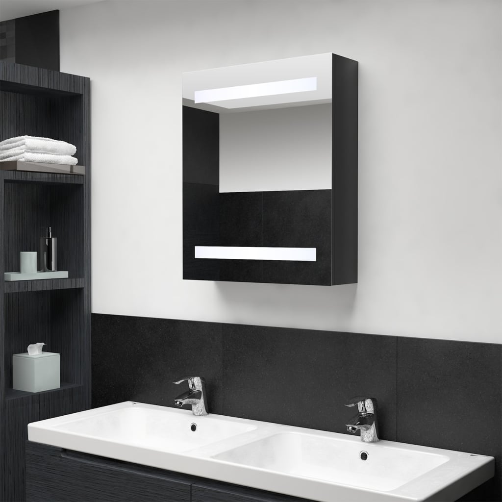 LED-speilskap til bad blank svart 50x14x60 cm