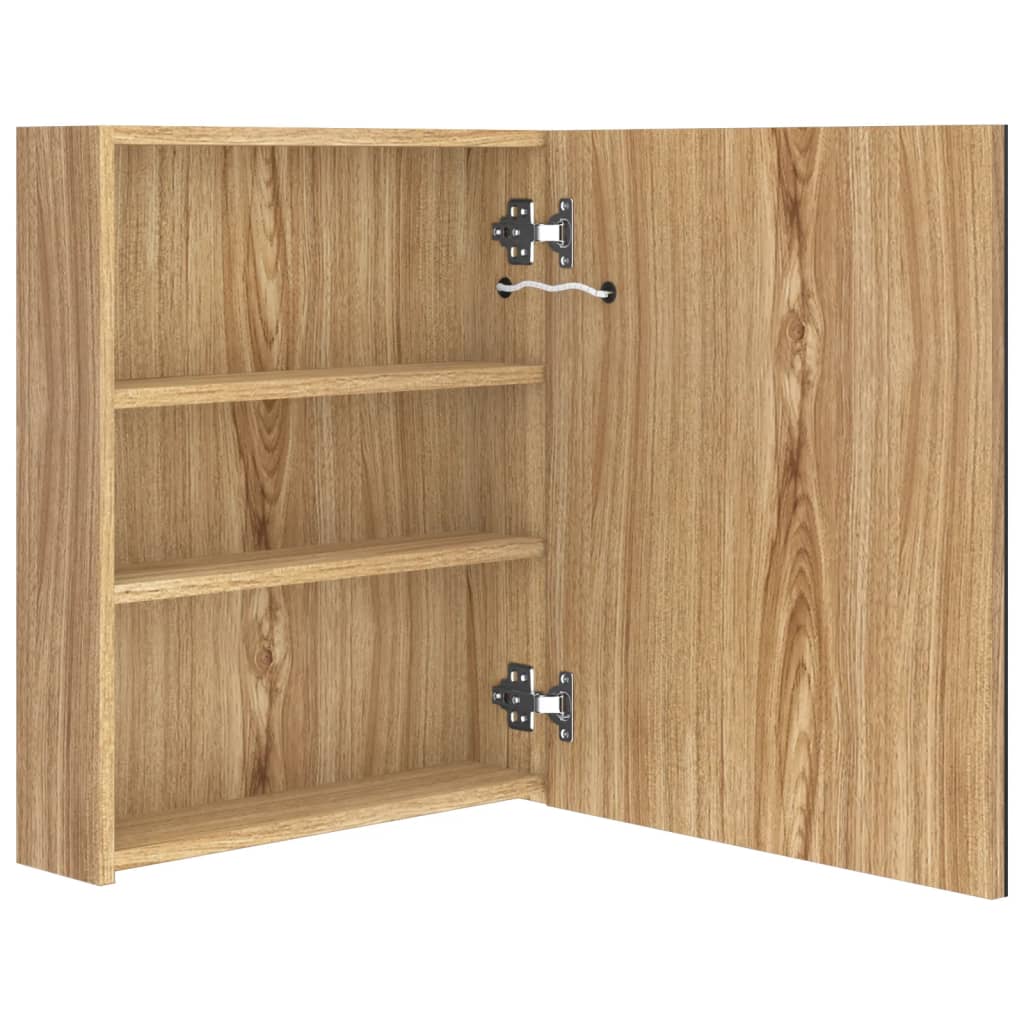 LED-speilskap til bad eik 50x14x60 cm