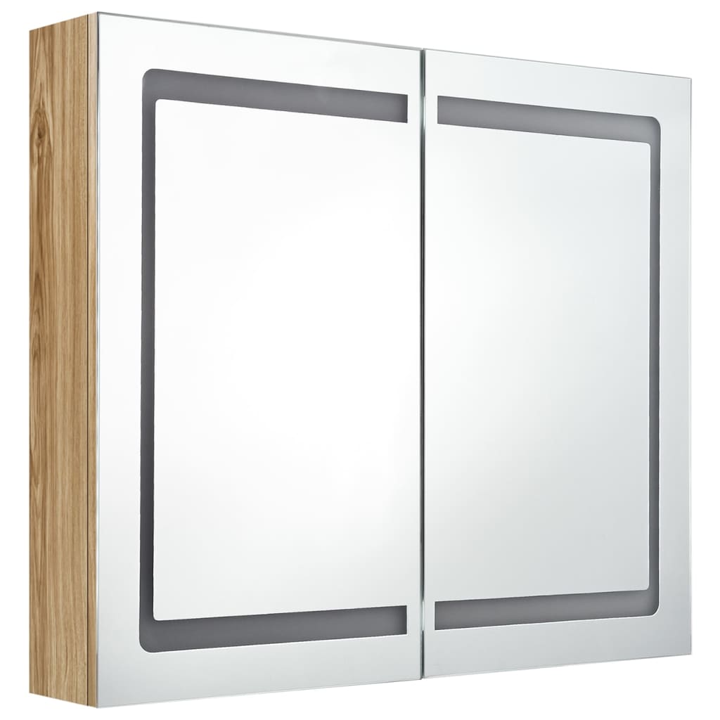 LED-speilskap til bad eik 80x12x68 cm