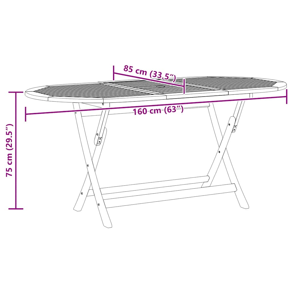 Sammenleggbart hagebord 160x85x75 cm heltre eukalyptus