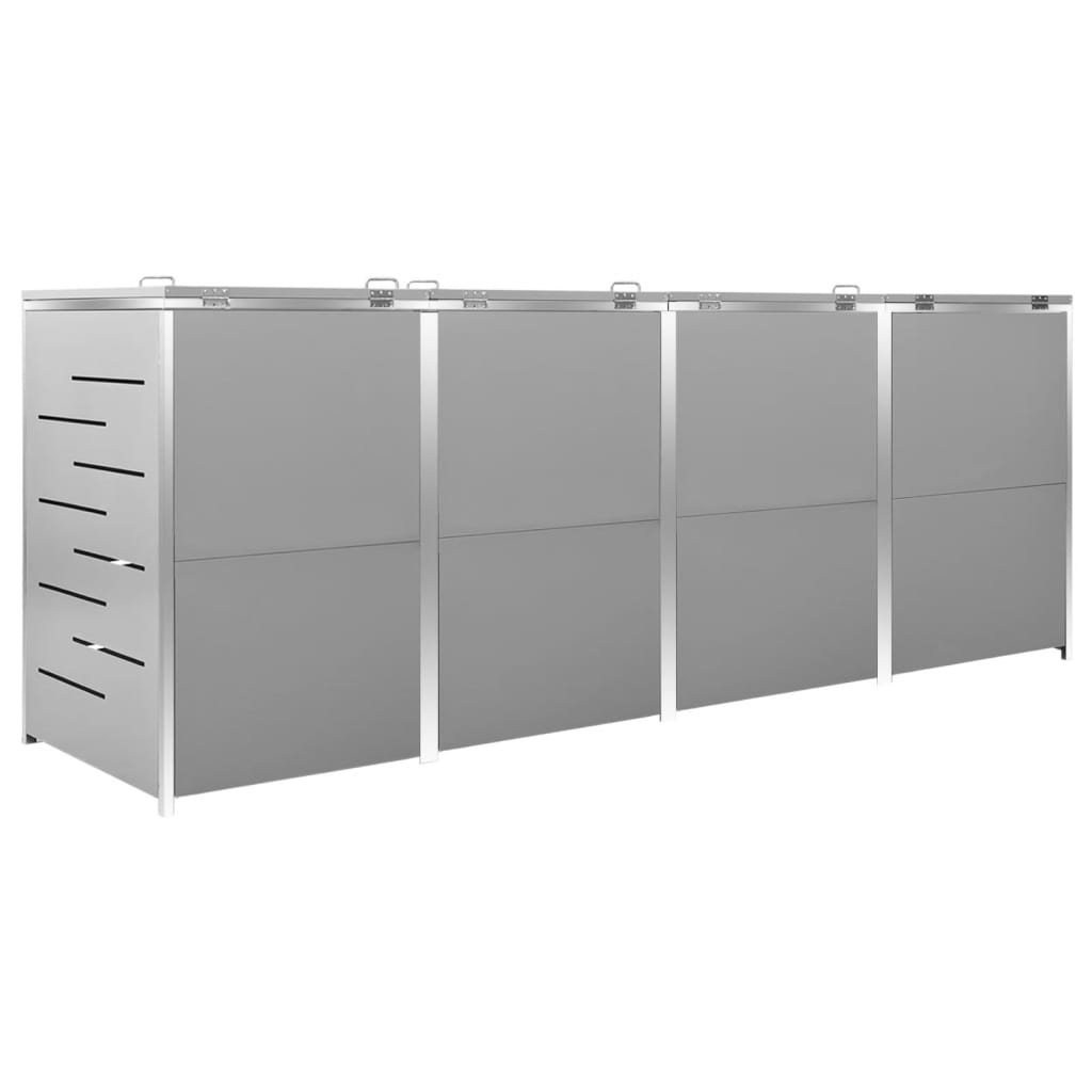Søppeldunkskur firedobbelt 276,5x77,5x115 cm rustfritt stål