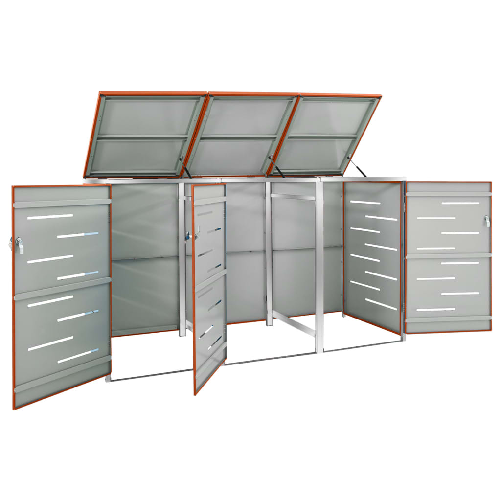 Søppeldunkskur trippelt 207x77,5x115 cm rustfritt stål