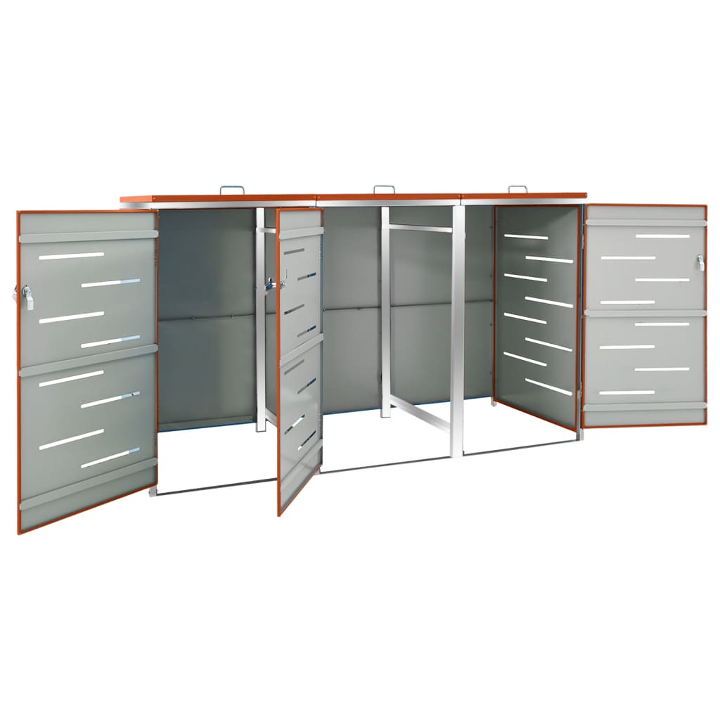 Søppeldunkskur trippelt 207x77,5x115 cm rustfritt stål