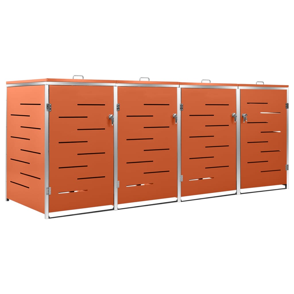 Søppeldunkskur firedobbelt 276,5x77,5x115 cm rustfritt stål