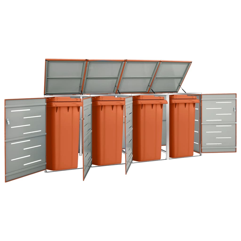 Søppeldunkskur firedobbelt 276,5x77,5x115 cm rustfritt stål