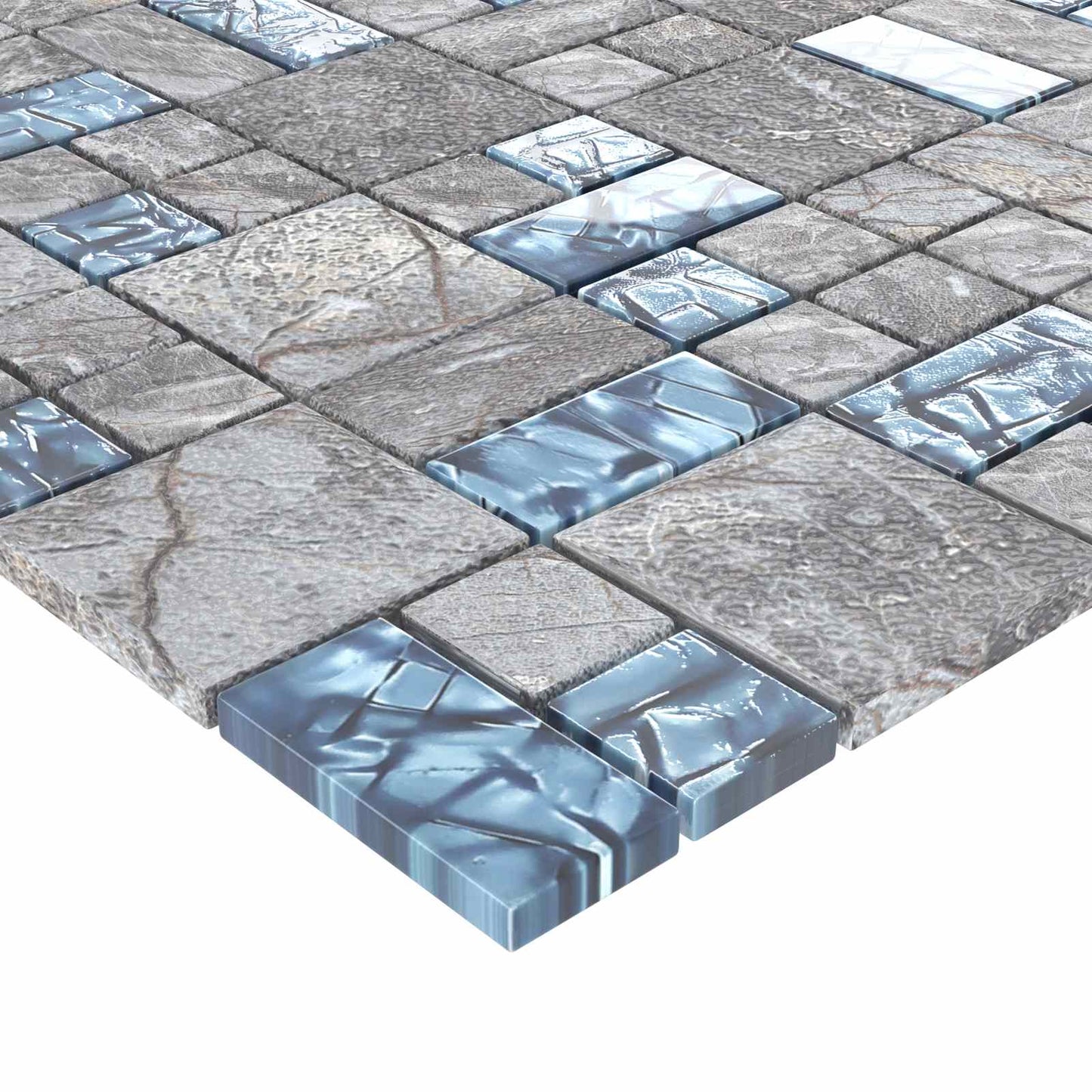 Mosaikkflis 22 pcs Grå og Blå 50 x 50 cm Glass